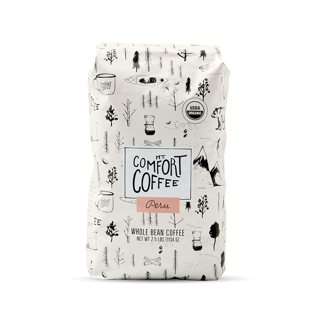 Mt. Comfort Coffee front 2.5 lb bag showing packaging and freshness benefit