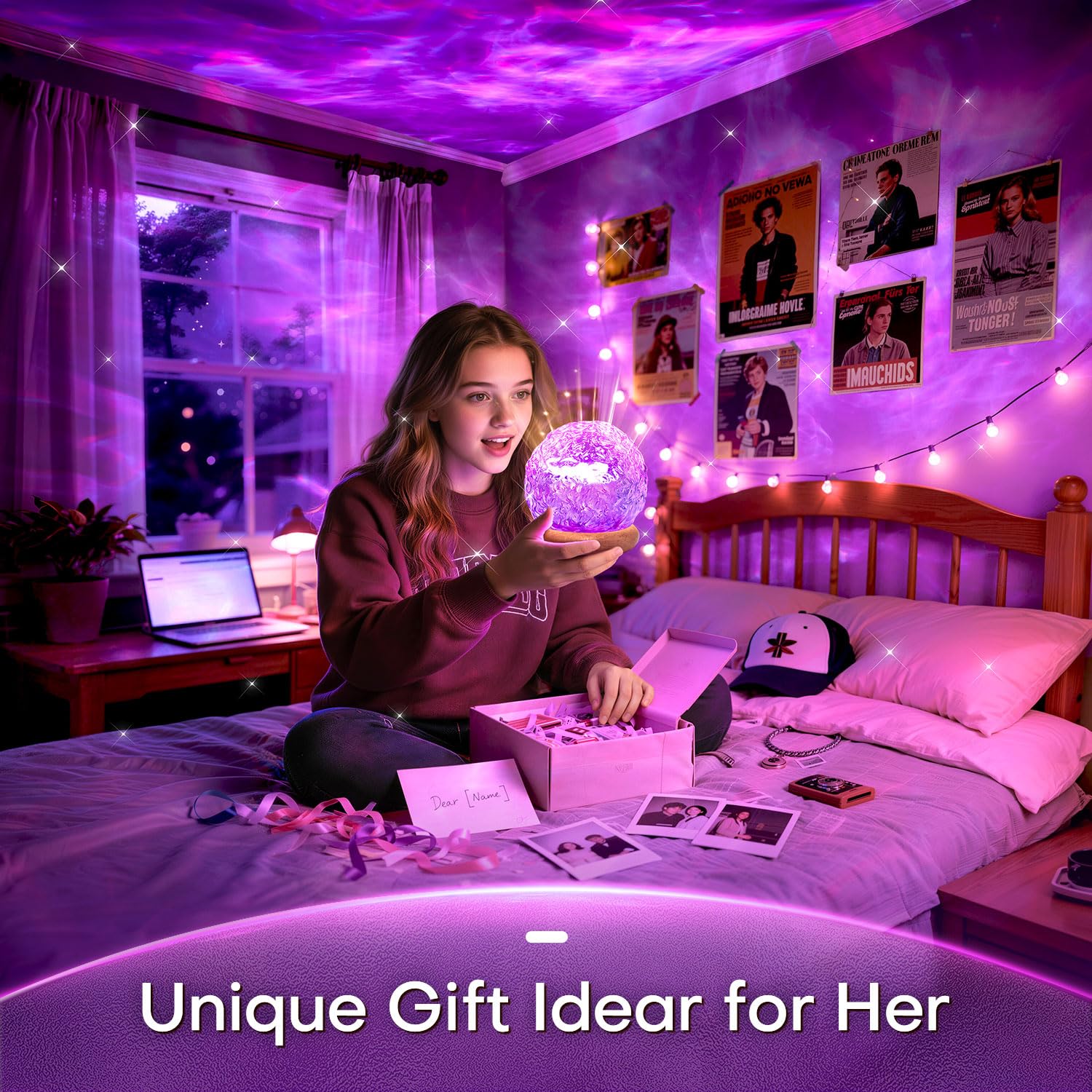 Mubarek styled on nightstand beside lamp and book, cozy bedroom mood benefit