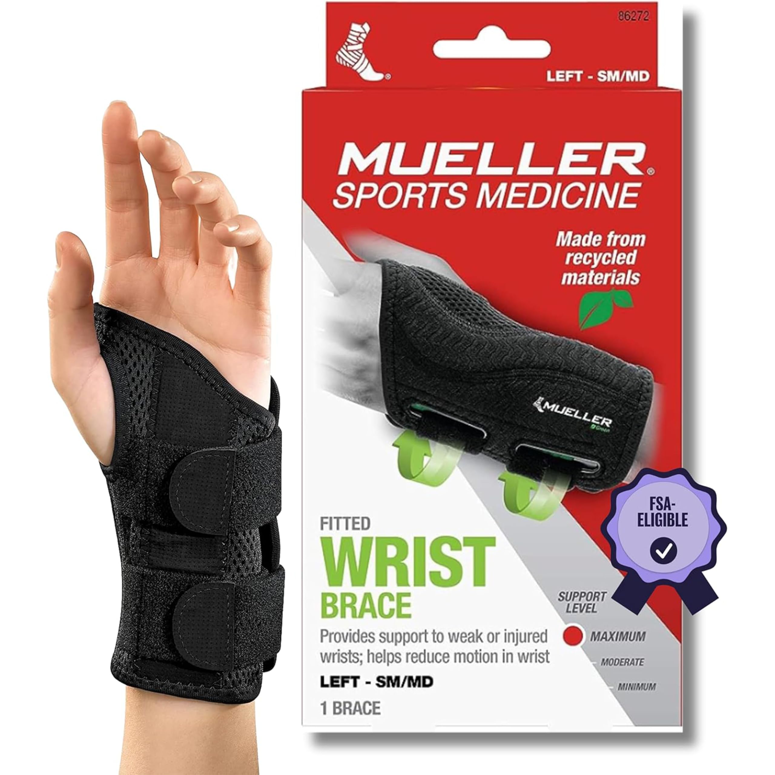 MUELLER vista frontal del soporte de muñeca con sujeción estable
