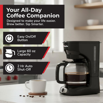 MUELLER HOME borosilicate glass carafe closeup, keeps coffee purer