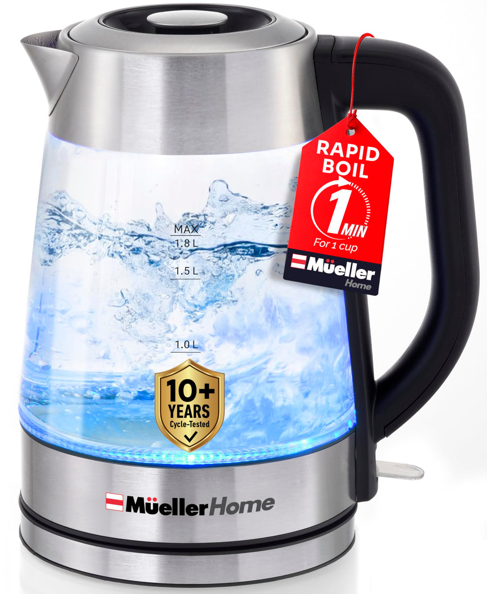 MUELLER HOME vista frontal del hervidor con luz LED y capacidad 1.8L