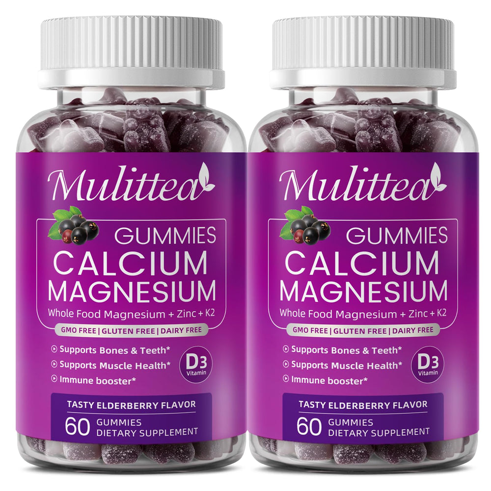 Mulittea front packaging showing vegan calcium gummies and benefits