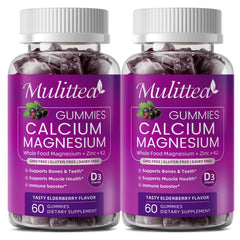 Mulittea front packaging showing vegan calcium gummies and benefits