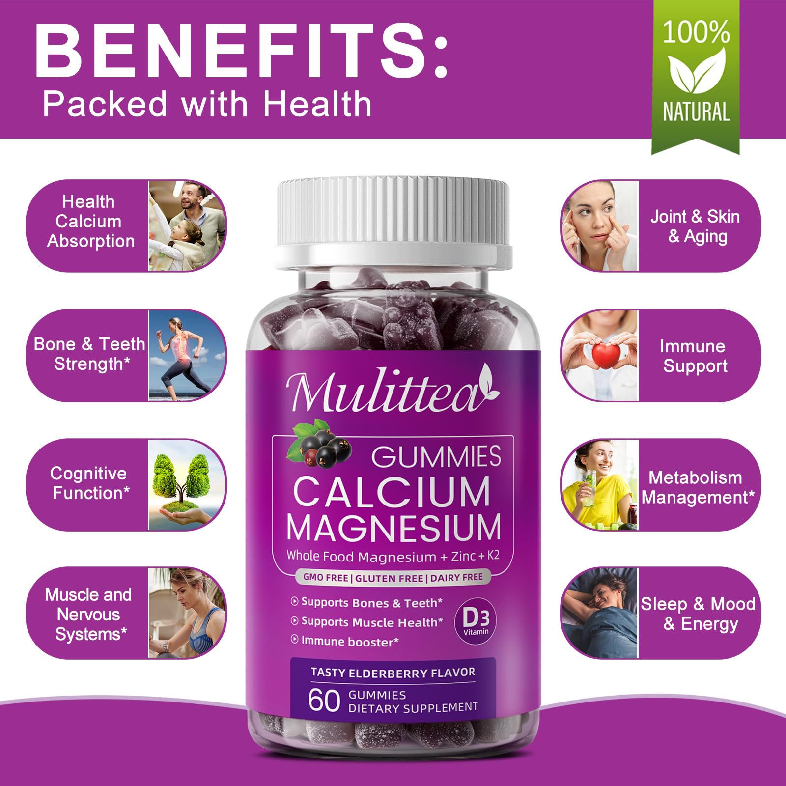 Mulittea gummies in hand to show size and easy-to-take benefit