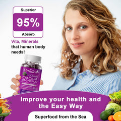 Mulittea supplement label close-up listing D3, K2, algal calcium benefits