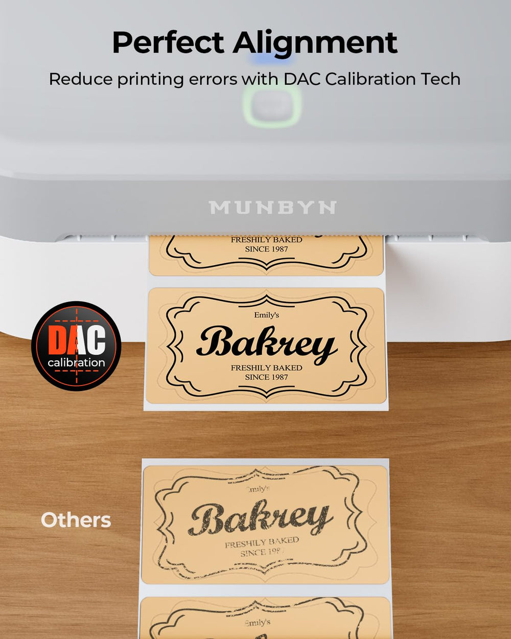 MUNBYN next to envelope showing compact size and space-saving benefit