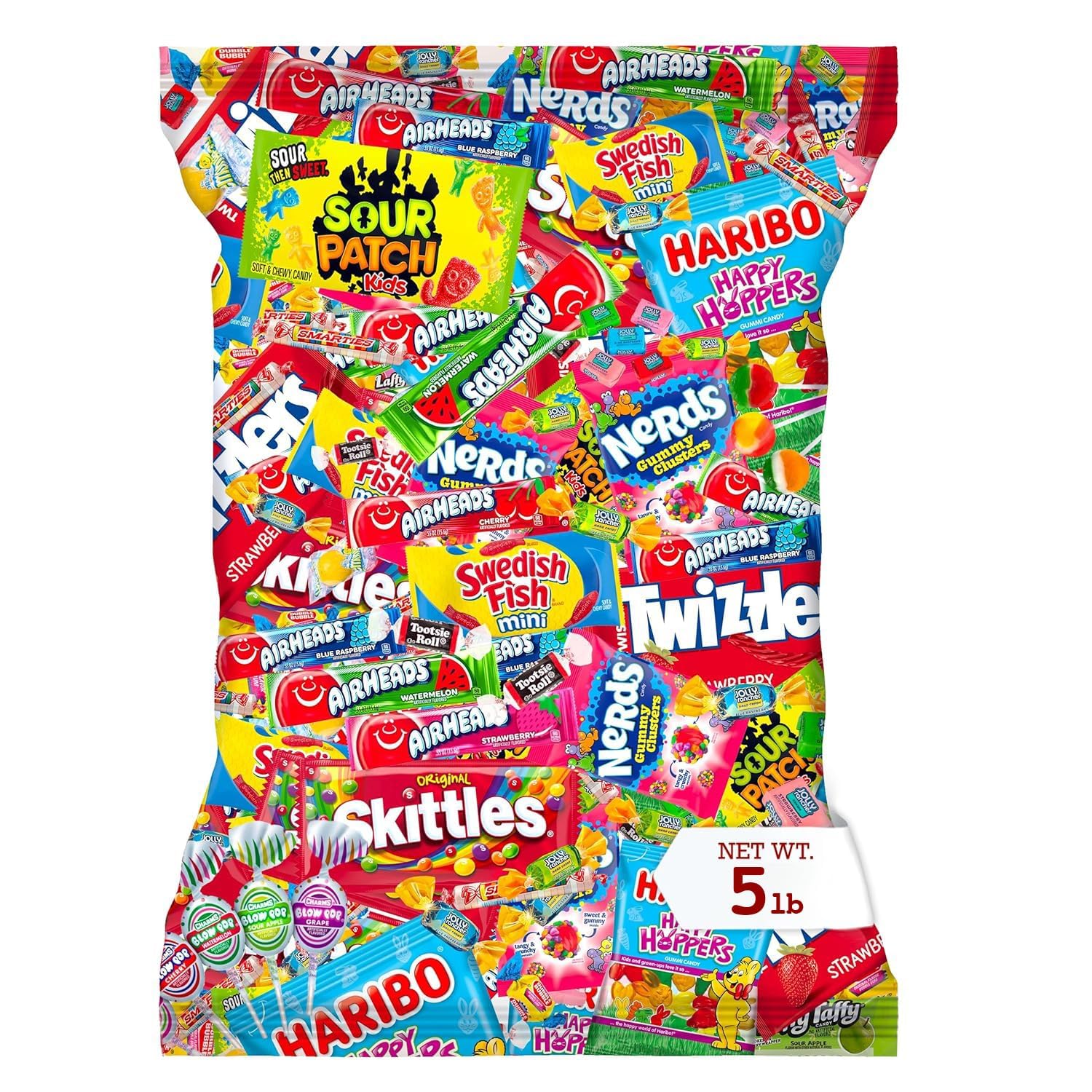 munchbox bolsa frontal 5 lb mostrando variedad, práctico para eventos