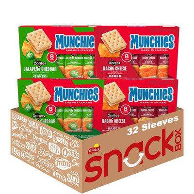Munchies empaque frontal con Doritos Nacho Cheese y Jalapeño, práctico para llevar
