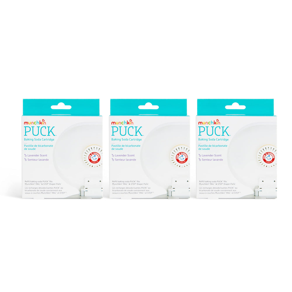 Munchkin Puck colocado en bote de basura pequeño, elimina olores desagradables