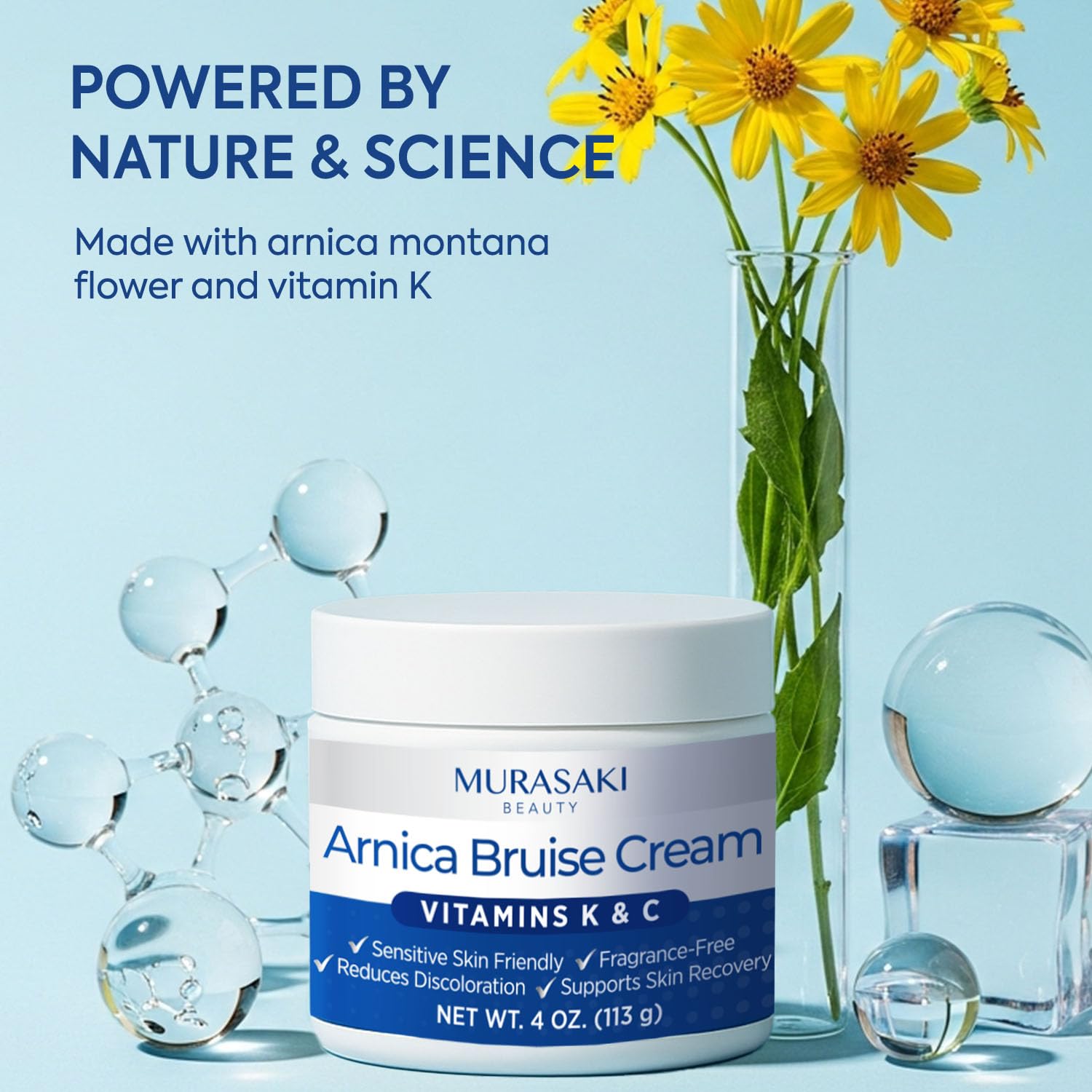 MURASAKI BEAUTY detalle de la crema junto a flores sugiriendo aroma natural y sensación calmante