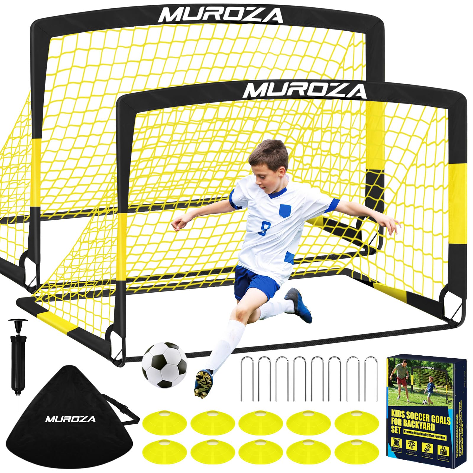 MUROZA portería frontal montada en patio, práctica para entrenamientos