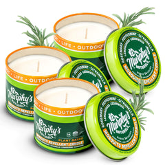 Murphy's Naturals vista frontal del empaque con tres velas y atractivo visual