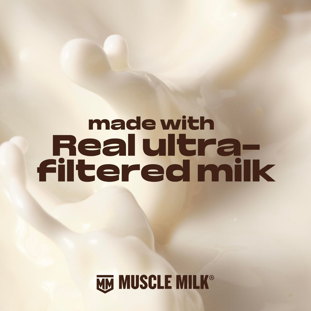 Muscle Milk textura cremosa del batido fresa enfatizando sabor y consistencia