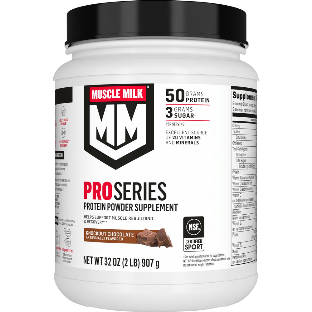 Muscle Milk envase frontal mostrando diseño y sabor knockout chocolate