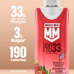Textura cremosa en vaso de Muscle Milk Pro fresa mostrando aspecto apetecible