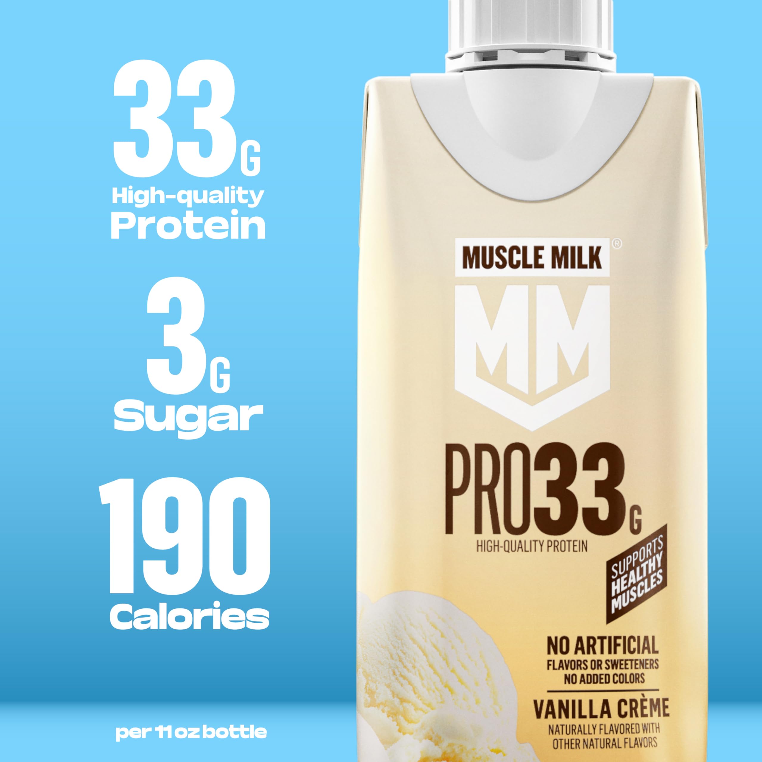 Muscle Milk vertido en vaso demostrando textura cremosa y fácil consumo