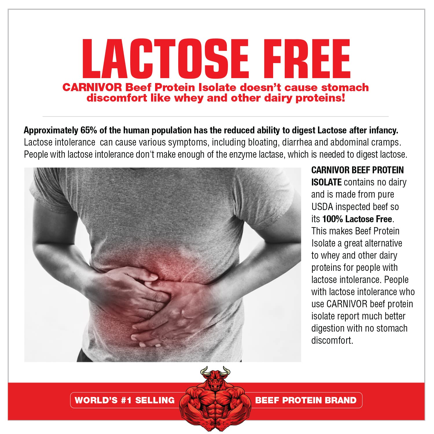 MuscleMeds CARNIVOR comparación de bote con scoop indicando 56 porciones claras