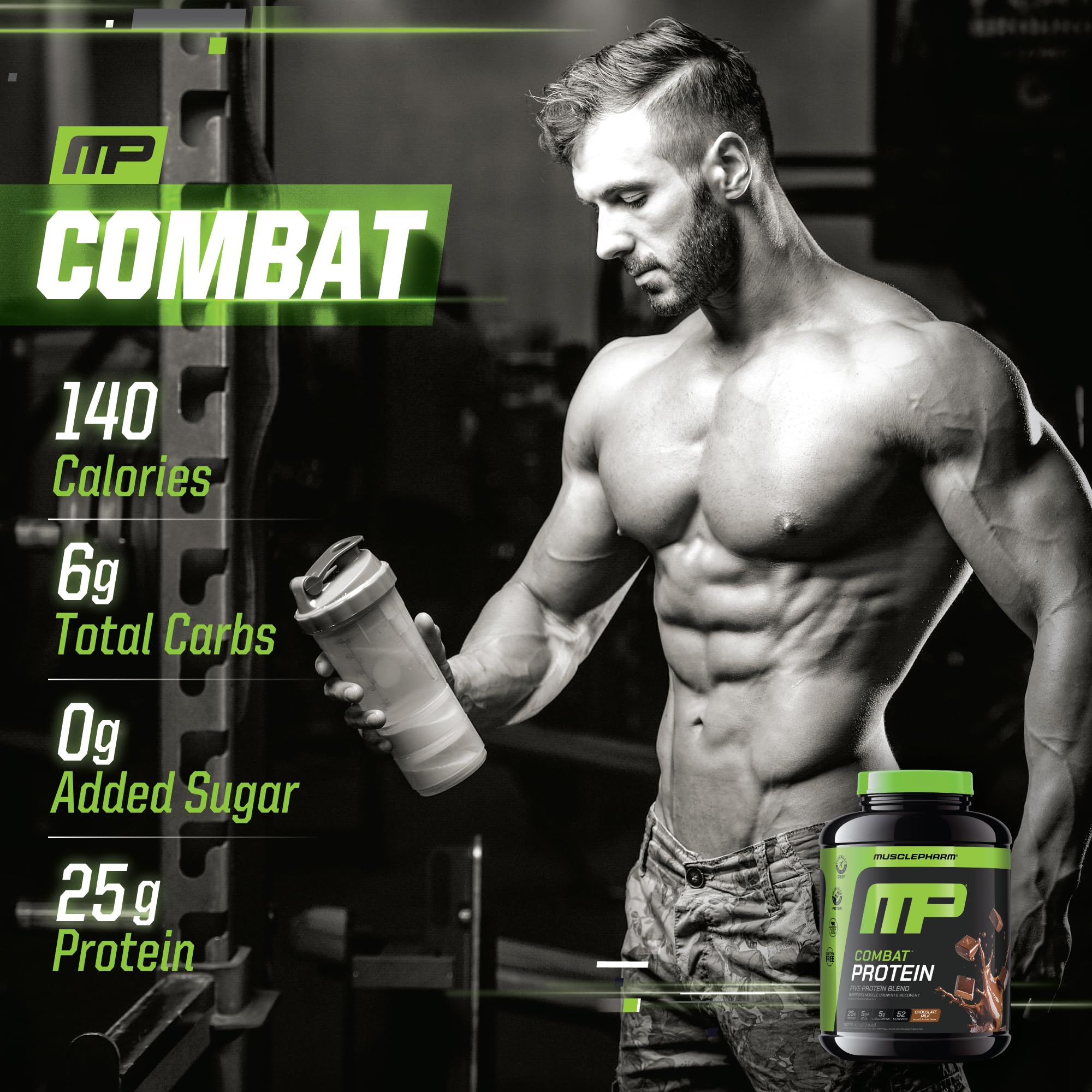 MusclePharm etiqueta nutricional mostrando información de 25 g proteína