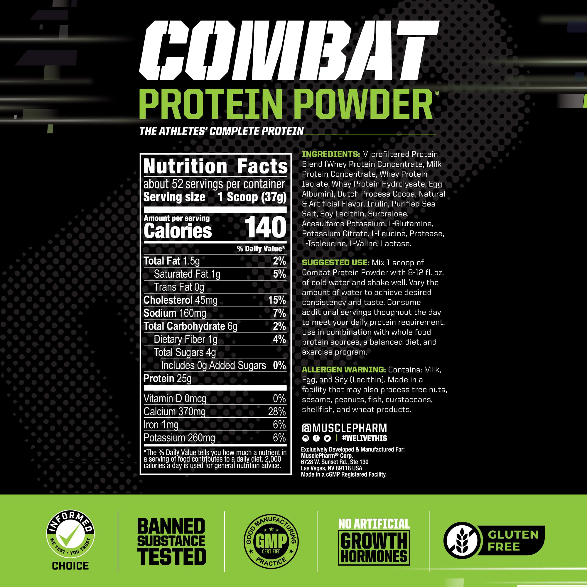 MusclePharm polvo en primer plano destacando textura y mezcla fácil