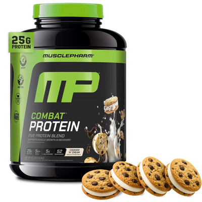 MusclePharm envase frontal Cookies ‘N’ Cream mostrando etiqueta y tamaño