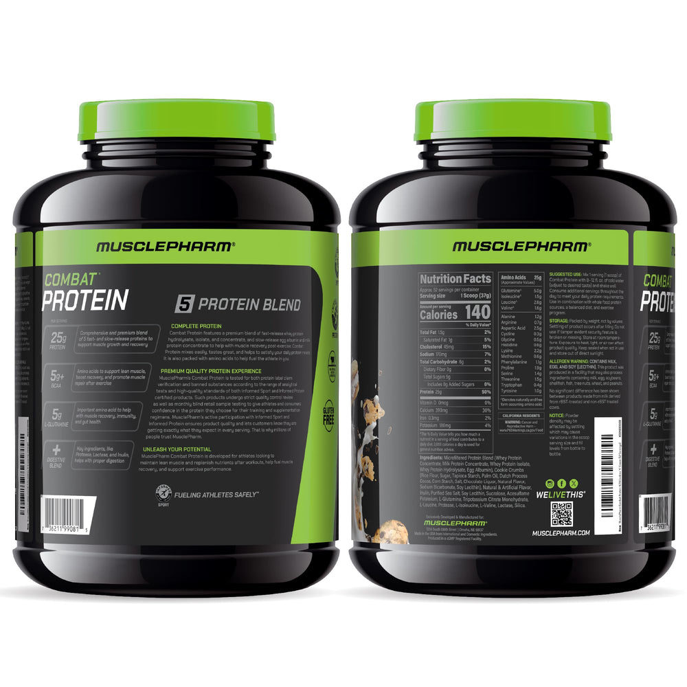 MusclePharm ingredientes en primer plano para destacar las cinco fuentes proteicas