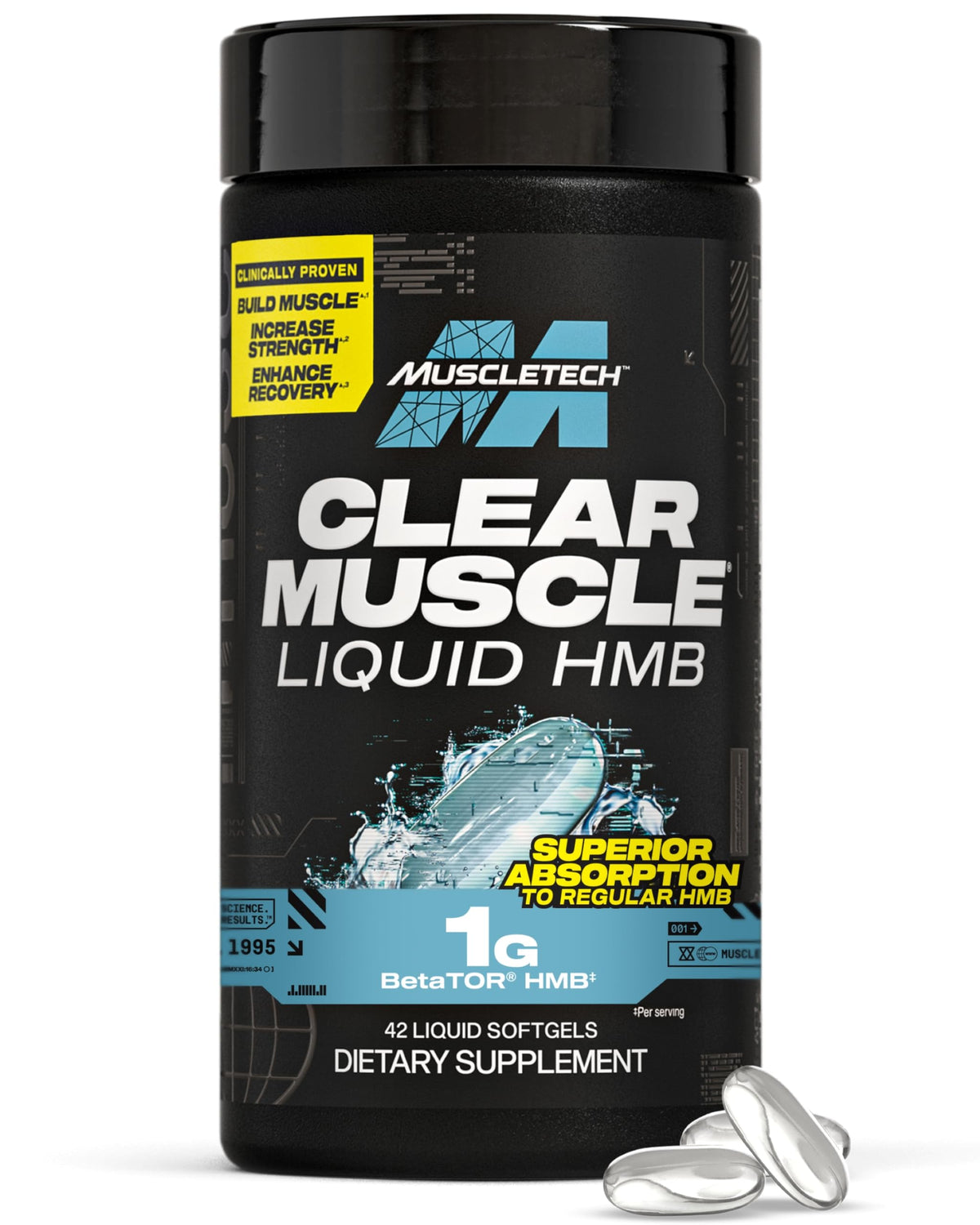 MuscleTech envase frontal mostrando Clear Muscle y beneficio de fácil identificación