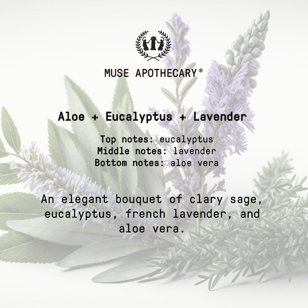 Muse Apothecary sellos USDA Biobased y Leaping Bunny visibles en etiqueta