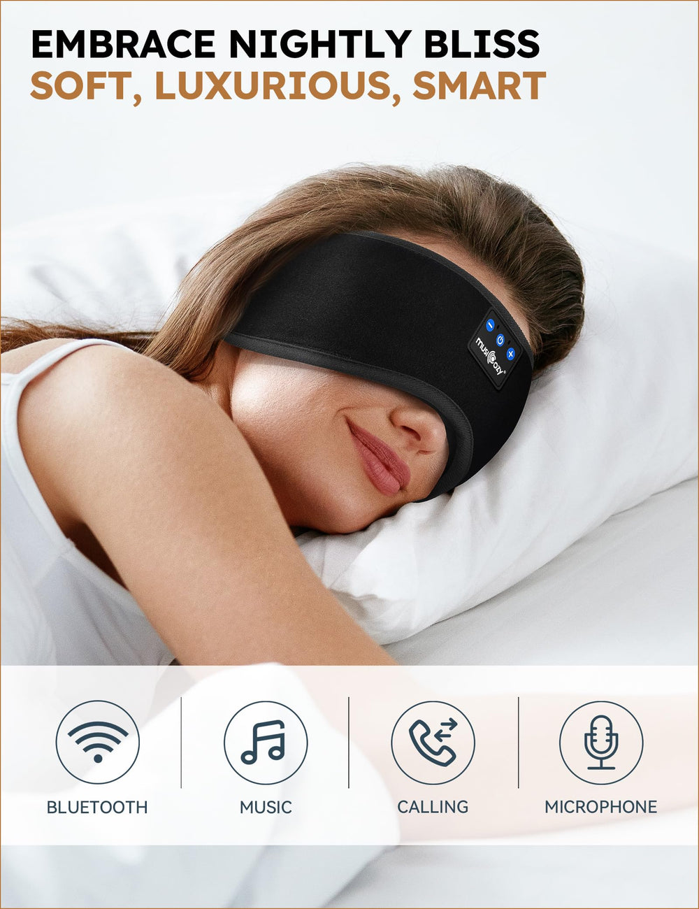 MUSICOZY side profile on pillow illustrating comfortable side-sleeper benefit