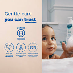 Mustela gel texture and foam demonstrating gentle lather and rinseability