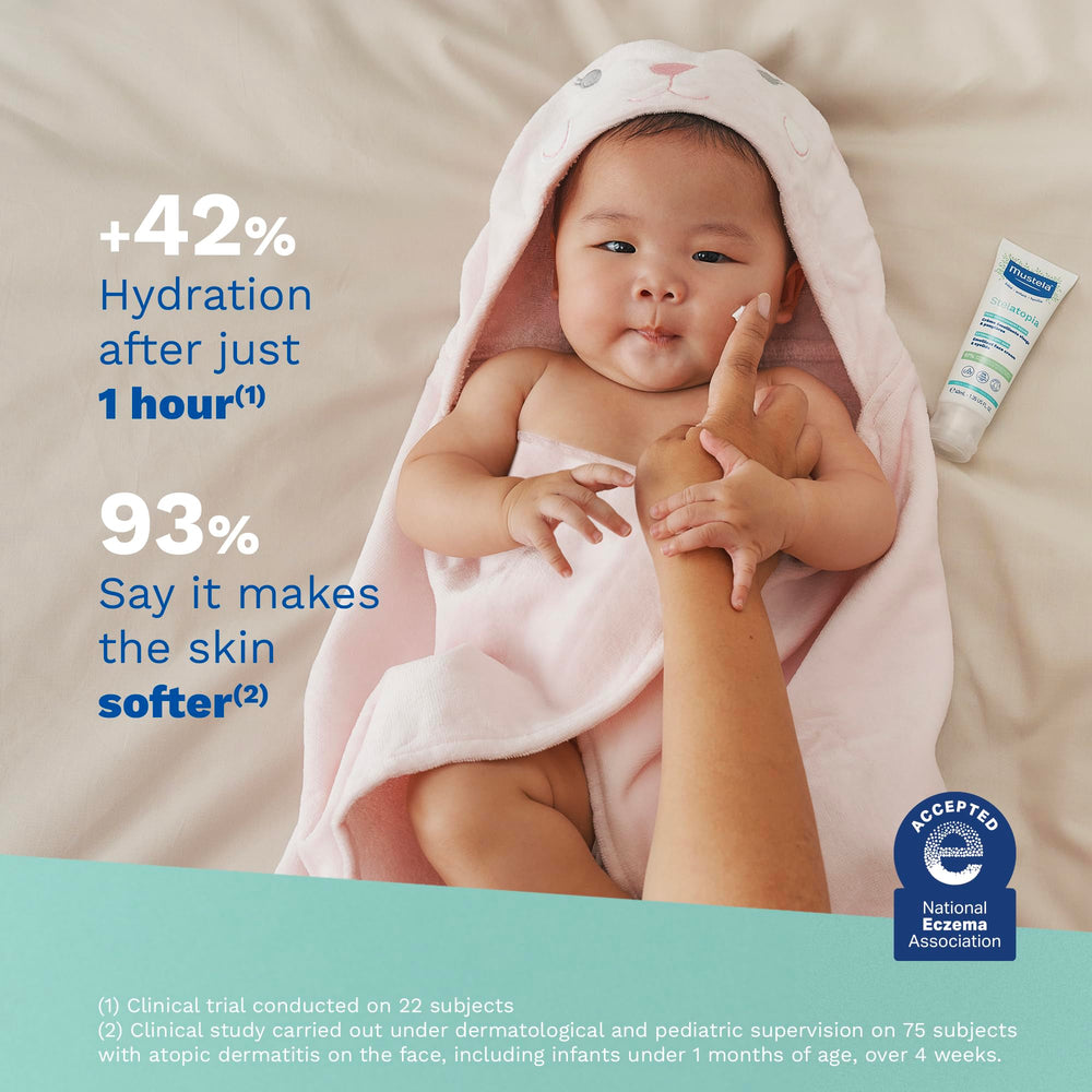 Mustela textura cremosa emoliente que se absorbe sin dejar grasa