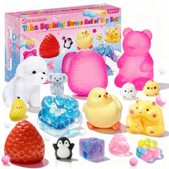 Muxiziu vista frontal del pack con 15 squishies Taba mostrando variedad