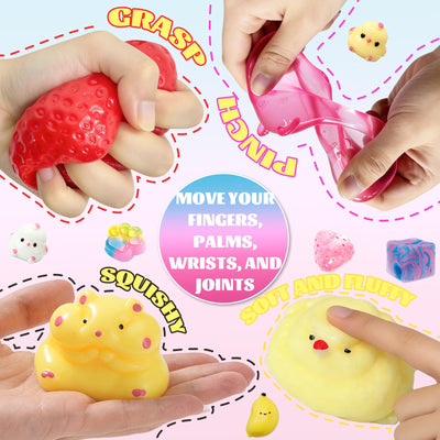 Muxiziu squishies sostenidos en mano mostrando portabilidad y tacto