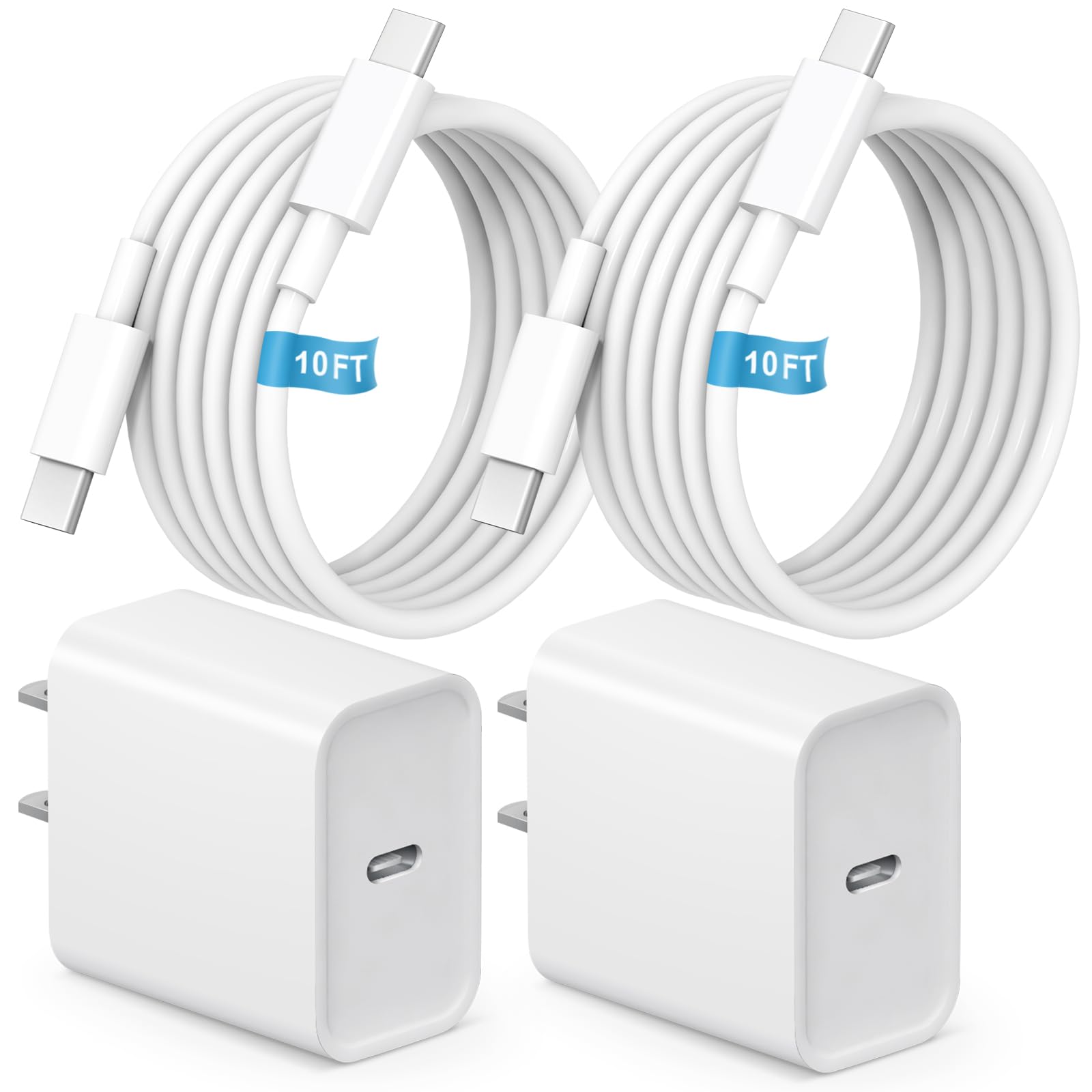 MYBEER cargador frontal doble mostrando puertos USB-C y beneficio de carga rápida