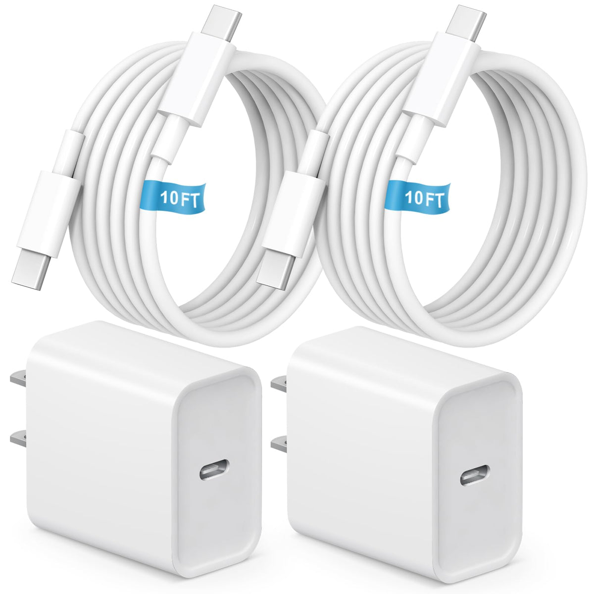 MYBEER cargador frontal doble mostrando puertos USB-C y beneficio de carga rápida