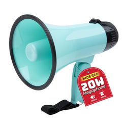 MyMealivos megáfono frontal teal mostrando diseño portátil y alcance