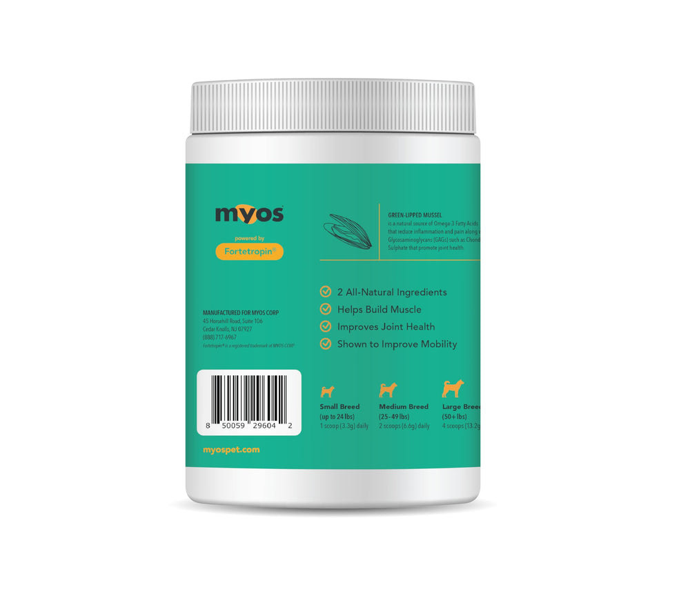 MYOS CANINE open tub with scoop showing serving convenience