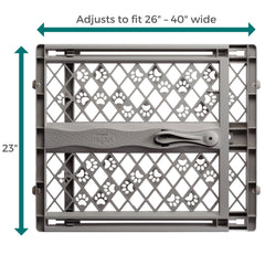 MYPET gate installed in a doorway demonstrating tool-free pressure mounted convenience
