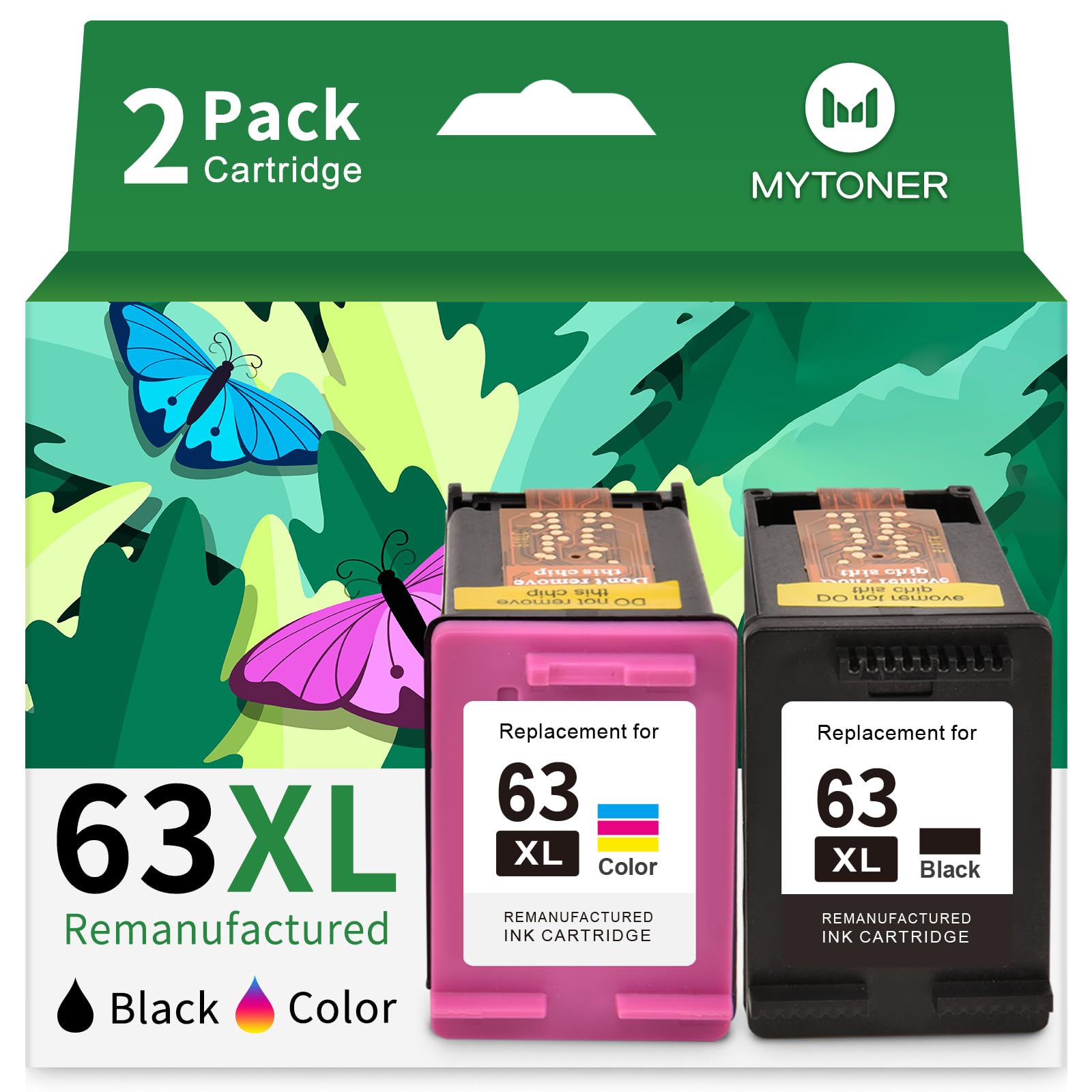 MYTONER cartuchos 63XL vista frontal y embalaje mostrando ahorro