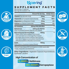 Naering primer plano de etiqueta con lista de nattokinase y serrapeptase y beneficios