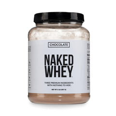 NAKED envase frontal de Whey Chocolate mostrando simplicidad y transparencia