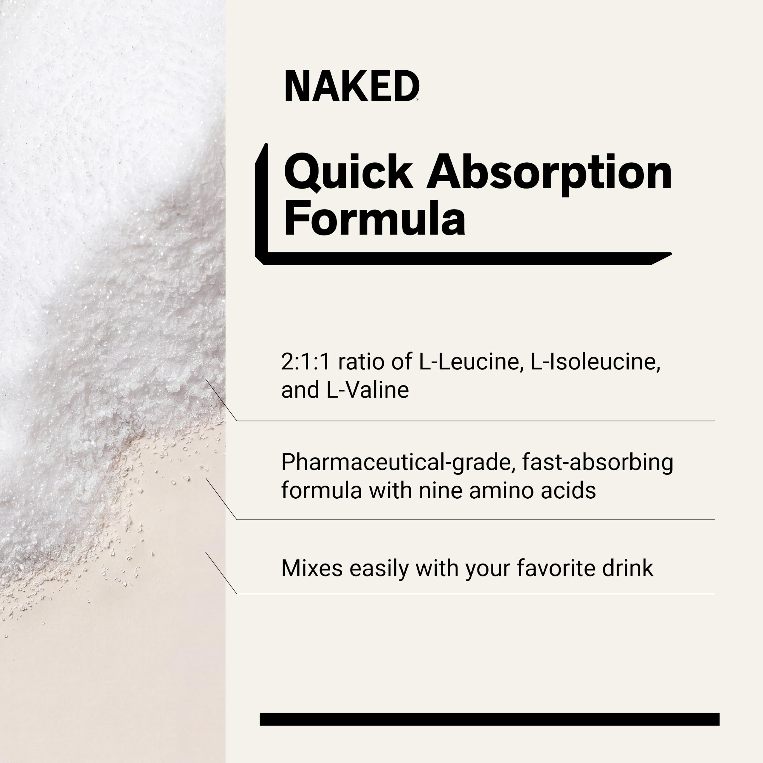 NAKED etiqueta con información nutricional y proporciones 2:1:1 claras