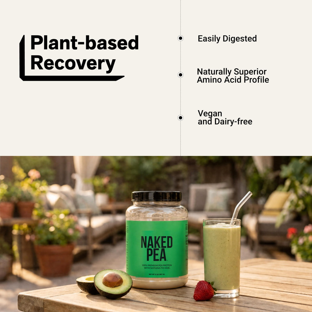 NAKED pea label with NSF certified badge proving tested purity