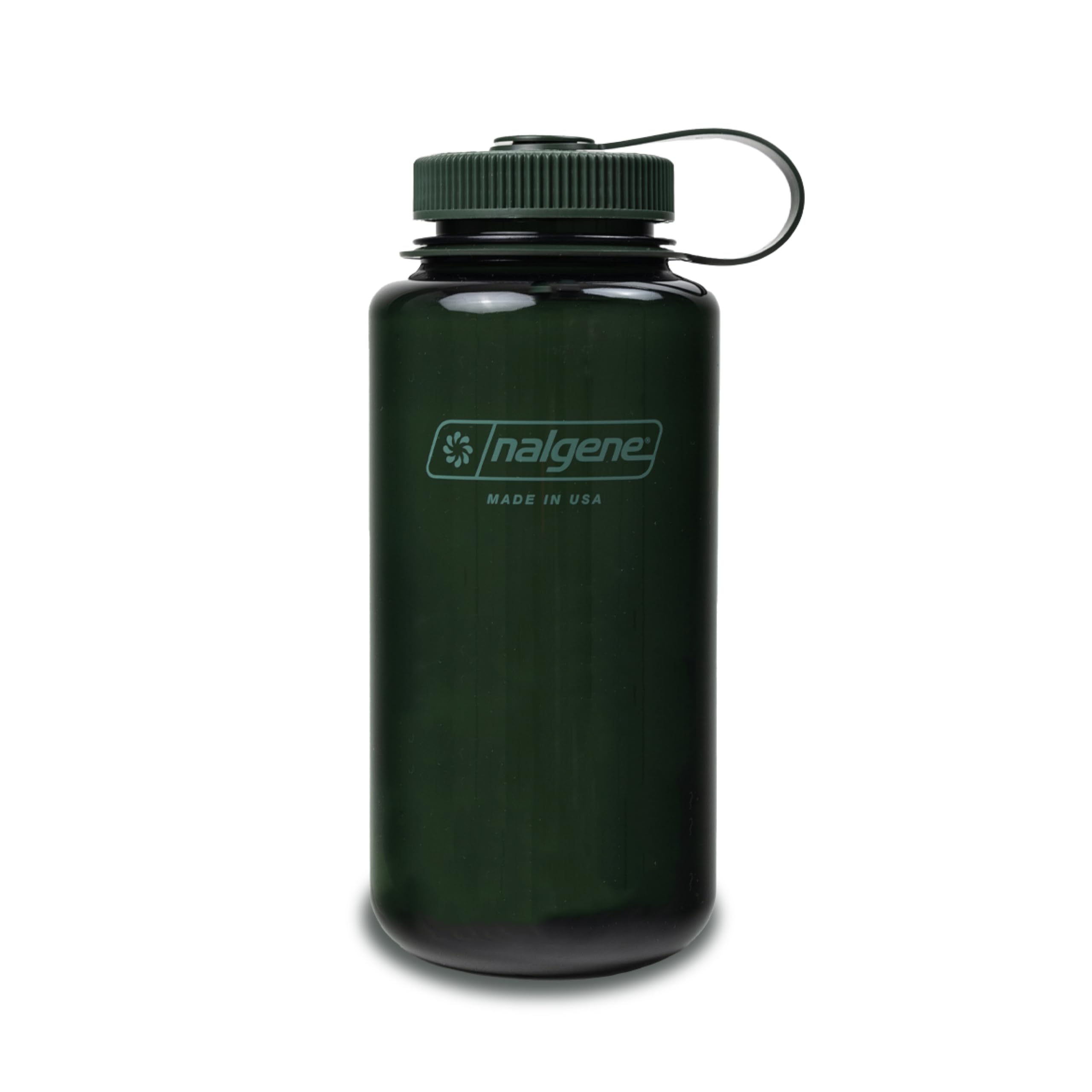 Nalgene botella jade vista frontal con cierre hermético y uso diario