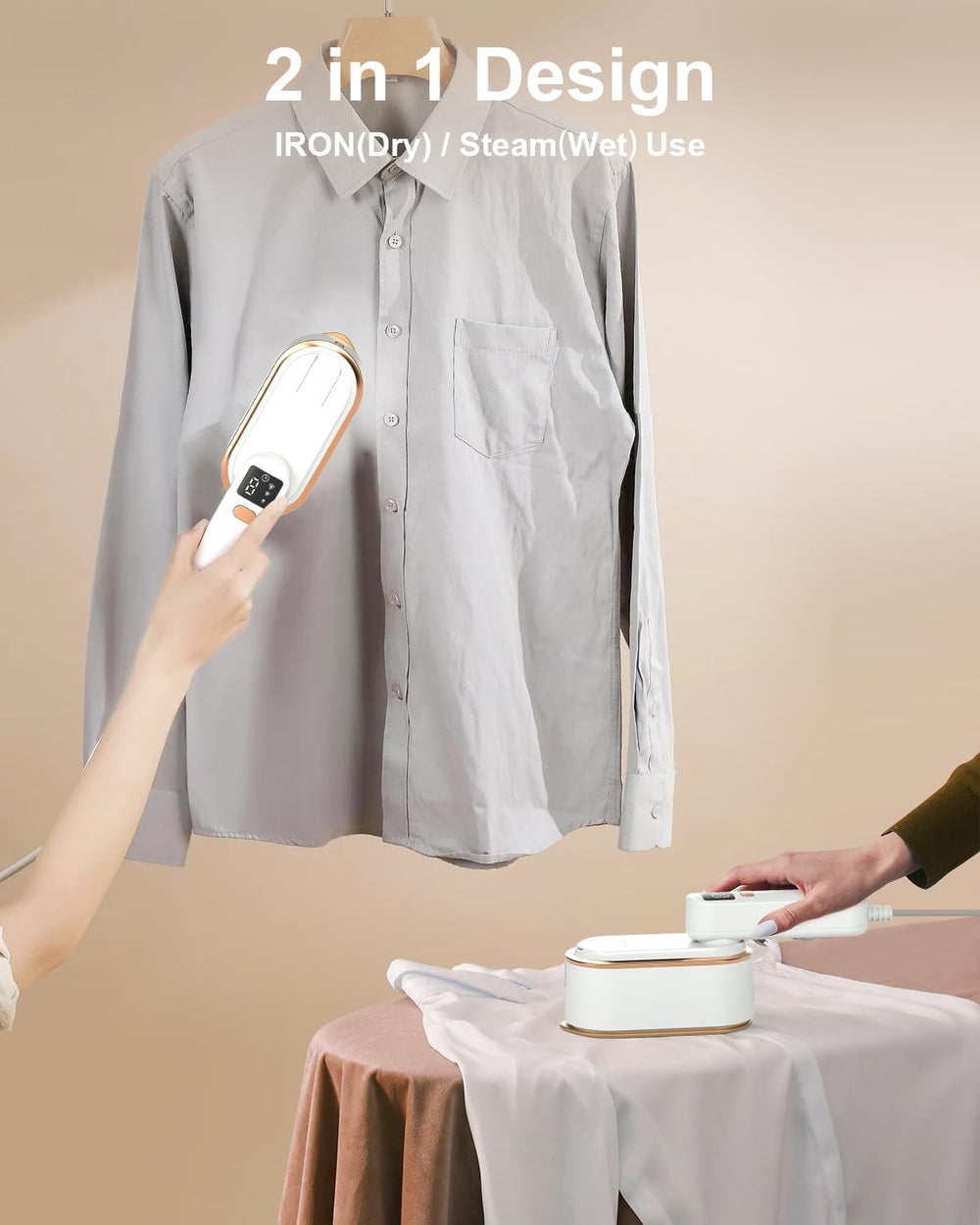 NAMMARO emitiendo vapor sobre una camisa, elimina arrugas rápido para apariencia profesional