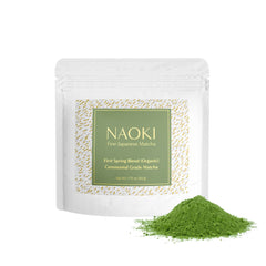 Naoki Matcha vista frontal del paquete resellable mostrando 50 g y beneficios de frescura