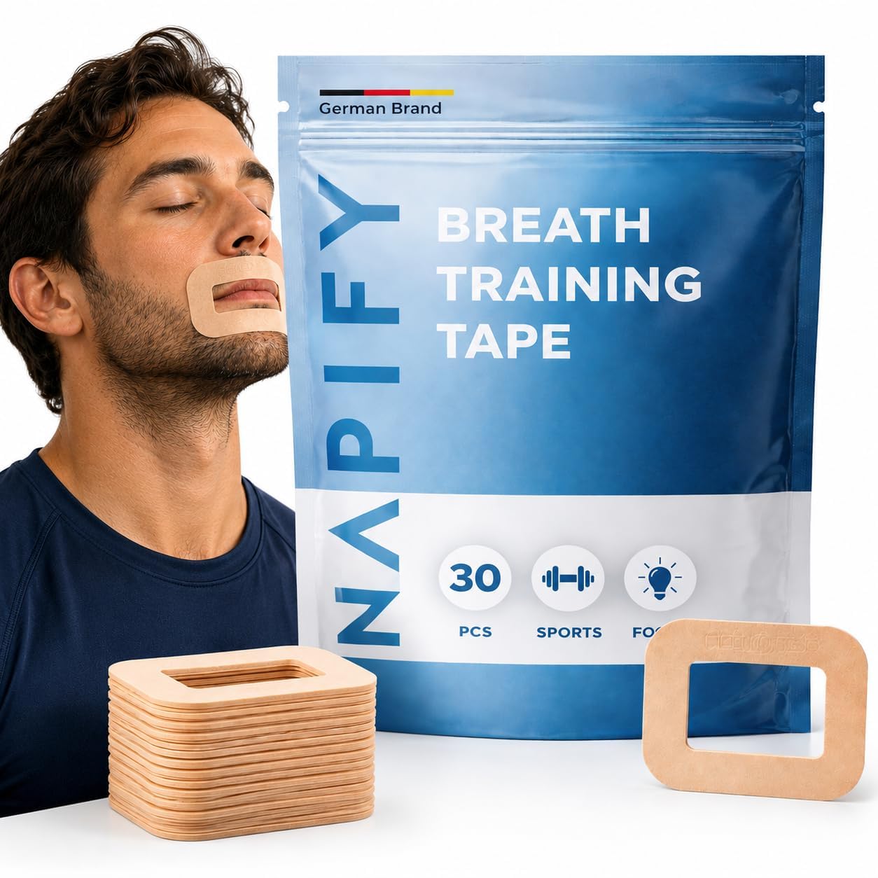 Napify frente del empaque mostrando 30 tiras y beneficios nocturnos