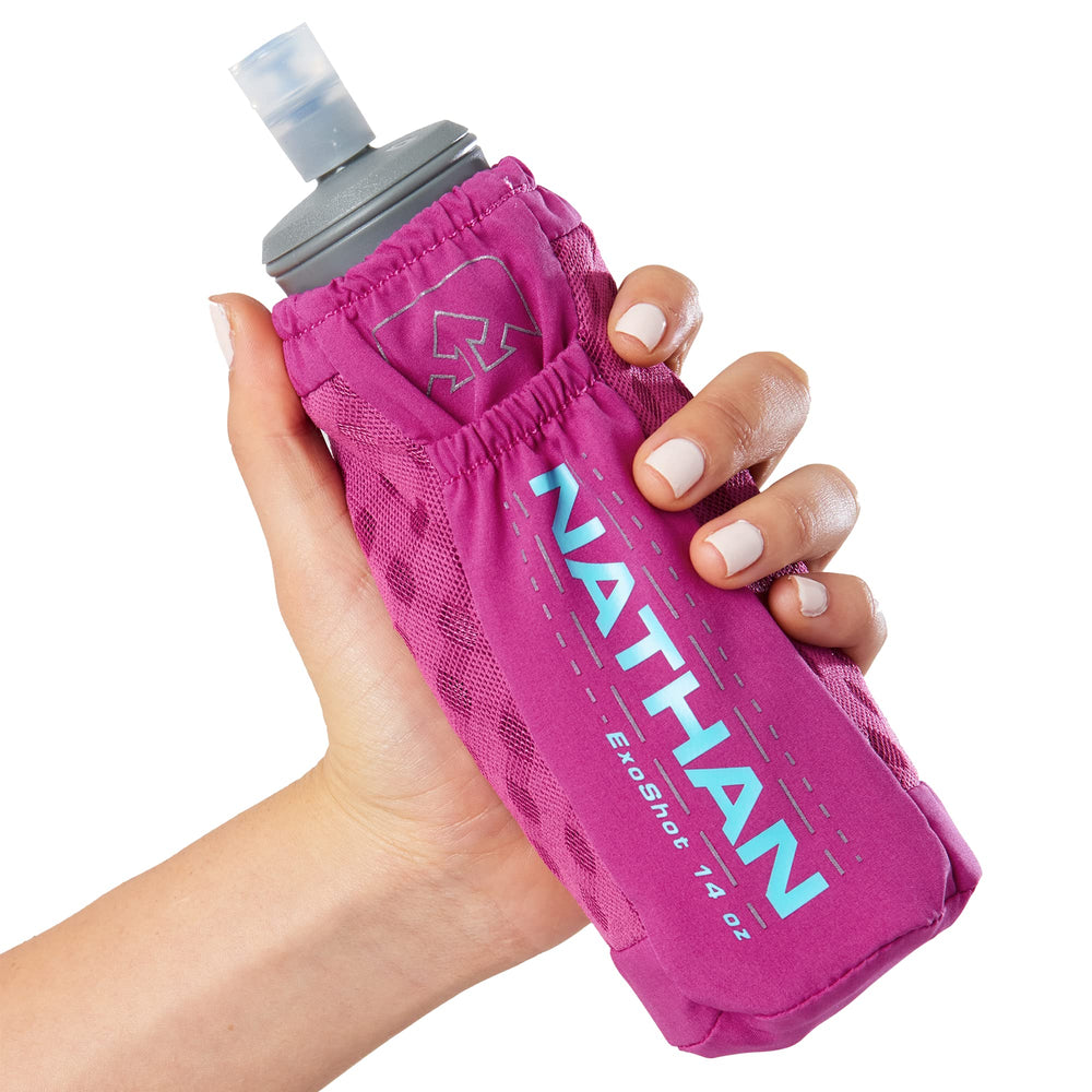Nathan ExoShot removable soft flask displayed for easy filling and packing
