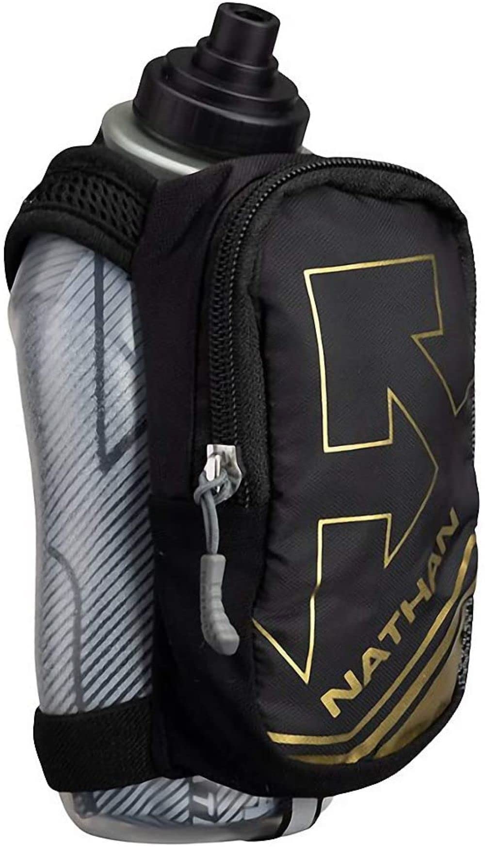 Nathan SpeedDraw Plus front view showing insulated bottle and cap for longer cold hydration