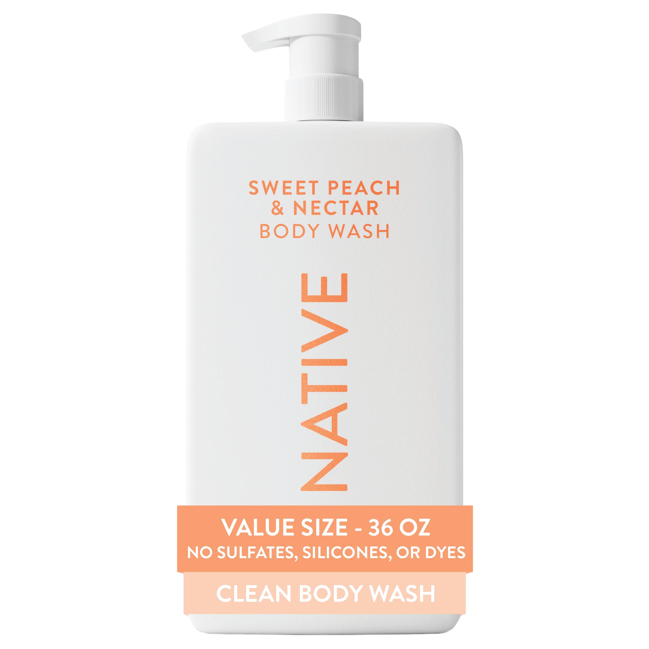 Native botella 36 oz frontal mostrando tamaño y etiqueta, ideal para ahorro