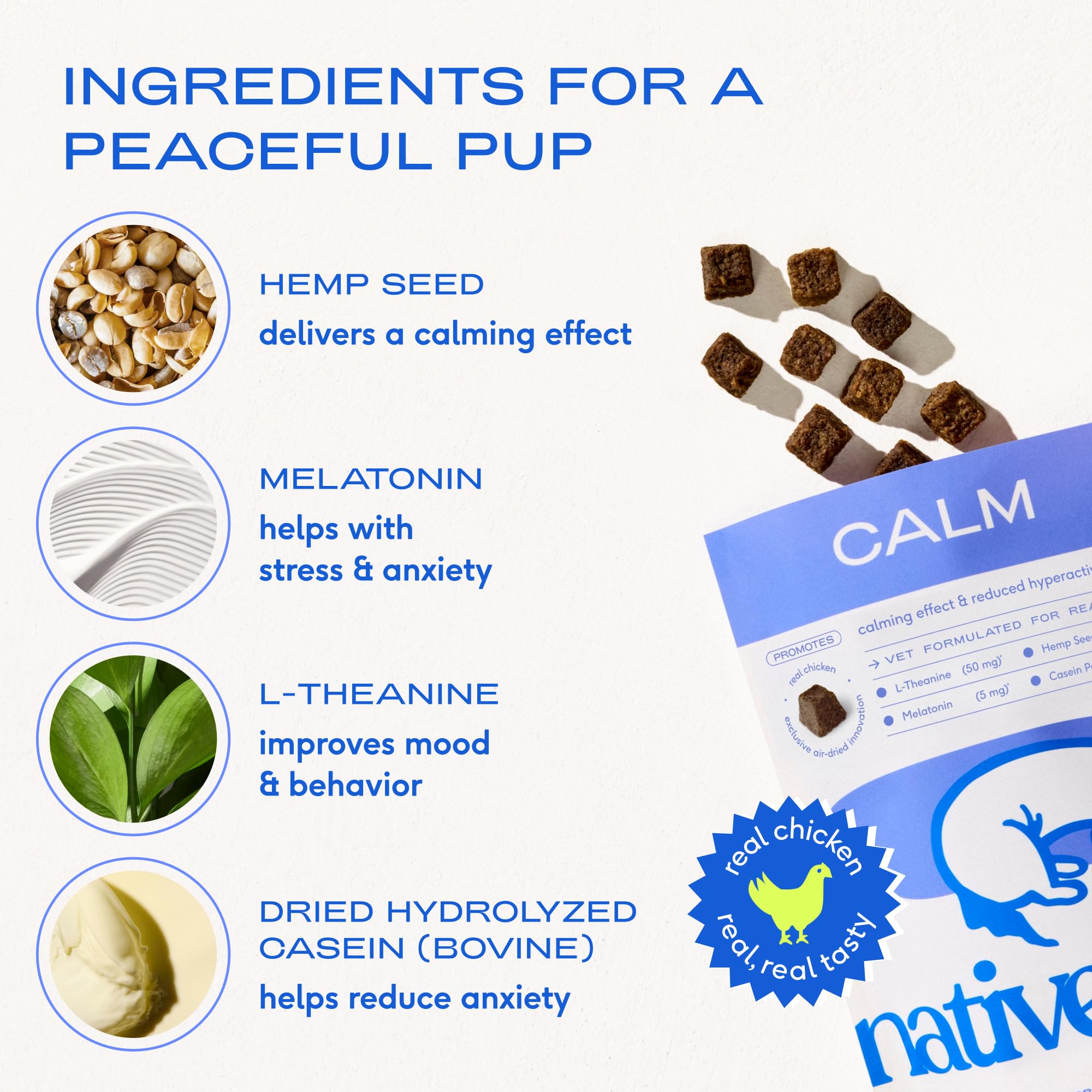 Native Pet masticable en mano para comparar tamaño y dosificación conveniente